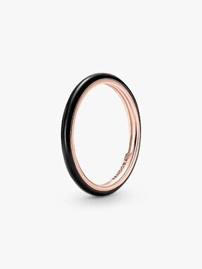Pandora Rose Gold and Black Enamel ME Ring Size 6 / 52